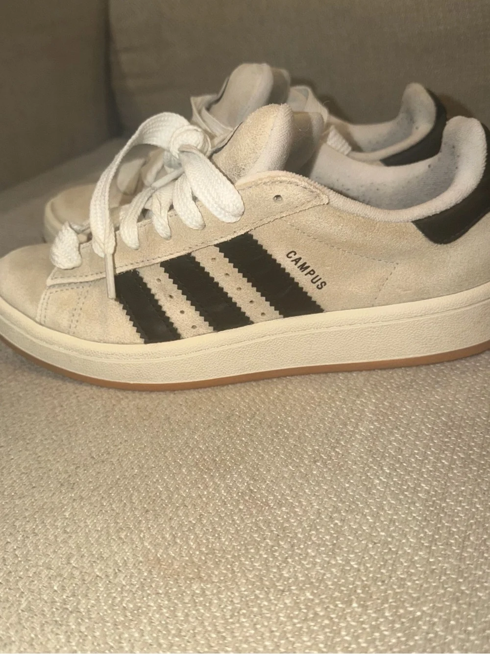 adidas Campus Suede Sneakers in Off-White with Black Stripes